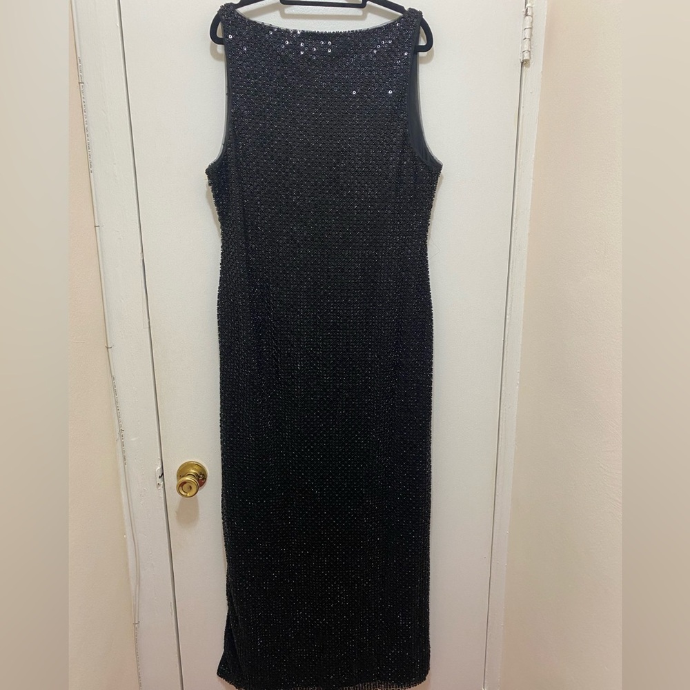 NWOT Donna Karan New York Navy Blue Embellished, Beaded Maxi Dress Size 14. - Picture 3 of 11